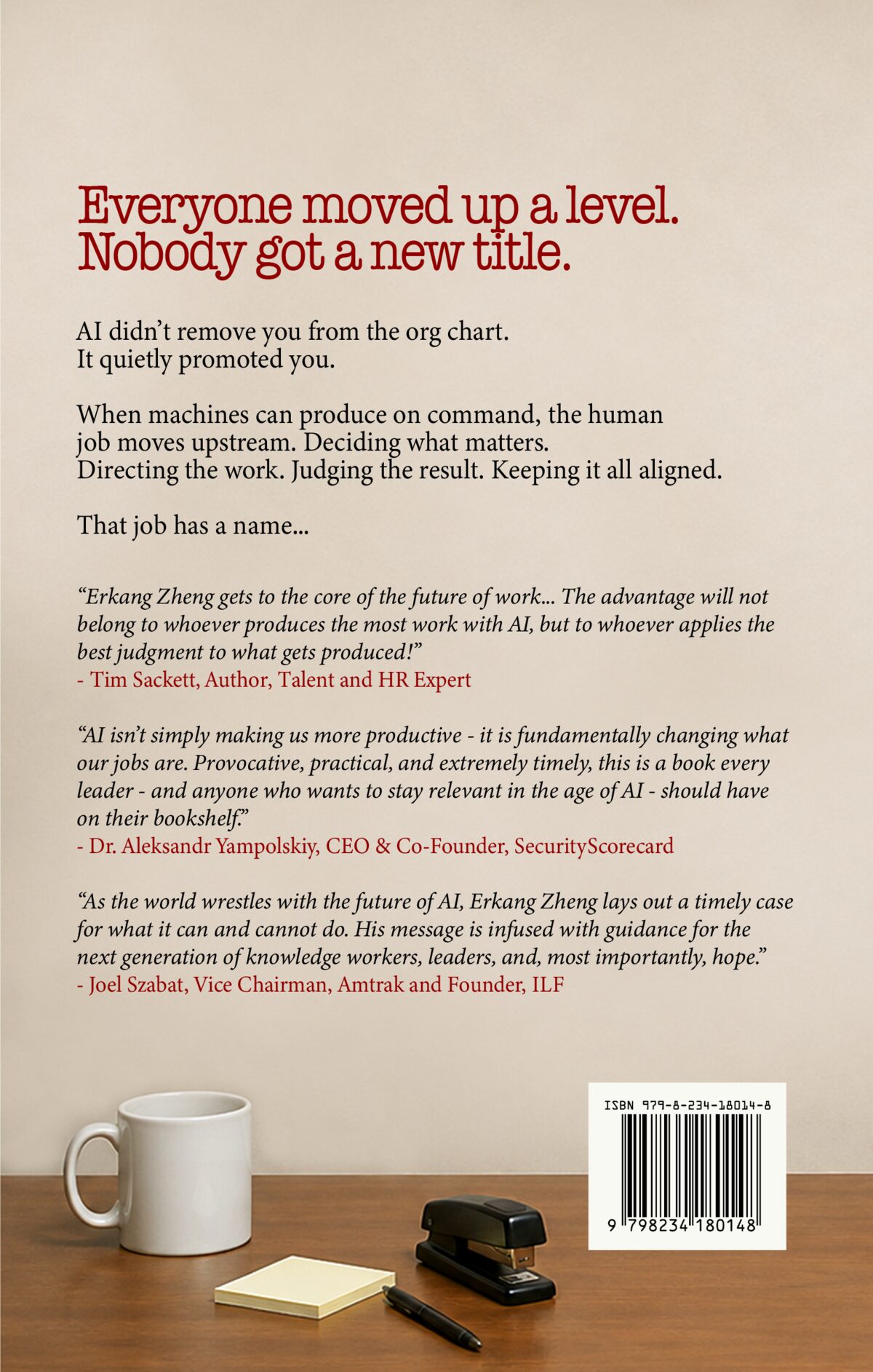 Back cover: “Everyone moved up a level. Nobody got a new title.”
